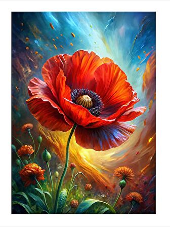 Gelincik Çiçeği Modern Ahşap Tablo 50cmX 70cm