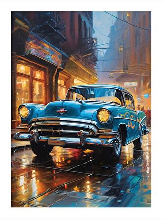 Retro Klasik Mavi Araba Mdf poster 50cmX 70cm