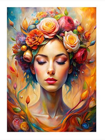 Çiçekler Ve Kadın Dekoratif Mdf Tablo 18cm X 27cm