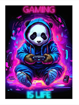 Konsol Oynayan Panda Tasarım Mdf Tablo 18cm X 27cm
