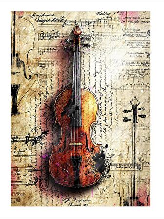Müzik Notaları Ve Keman Tasarım Ahşap Tablo 50cmX 70cm