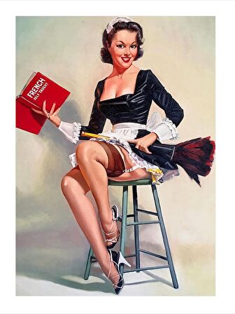 Jartiyerli Pin Up Kadın Model Ahşap Tablo 50cmX 70cm