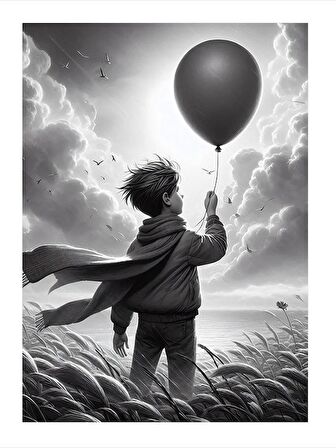 Balon Tutan Çocuk Desenli Mdf Tablo 18cm X 27cm