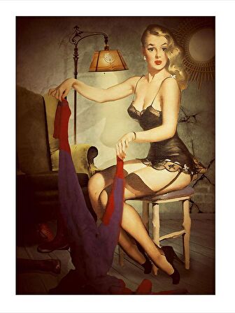 Çamaşır Yıkayan Pin Up Kadın Mdf poster 18cm X 27cm