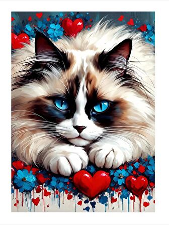 Mavi Gözlü Kedi Model Ahşap Tablo 18cm X 27cm