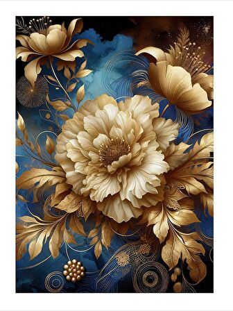 Sarı Çiçekler Ve Mavi Fon Hediyelik Ahşap Tablo 35cm X50cm