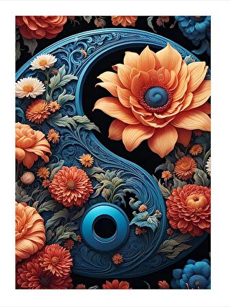 Yin Yang Denge Ve Çiçekler Hediyelik Ahşap Tablo 50cmX 70cm