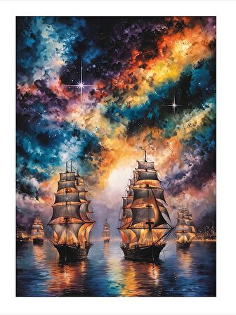 Yelkenli Tekneler Ve Renkli Gökyüzü Mdf Tablo 35cm X50cm