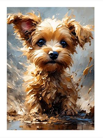 Sevimli Yavru Köpek Modern Ahşap Tablo 50cmX 70cm