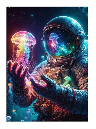 Astronot Ve Denizanası Mdf poster 18cm X 27cm