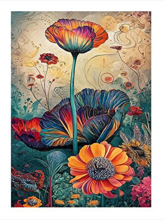 Renkli Çiçekler Dekoratif Mdf Tablo 18cm X 27cm