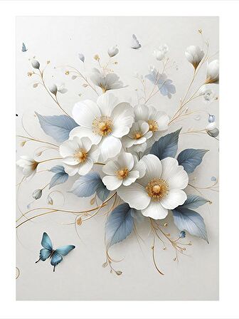 Beyaz Çiçekler Dekoratif Mdf Tablo 25cmX 35cm