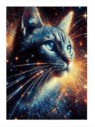 Uzay Ve Kedi Modern Mdf Tablo 18cm X 27cm
