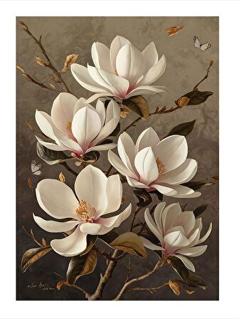 Beyaz Çiçekler Mdf poster 50cmX 70cm