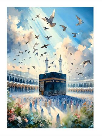 Güvercinler Ve Kabe Model Mdf tablo 50cmX 70cm