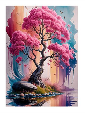 Pembe Ağaç Modern Mdf Tablo 50cmX 70cm
