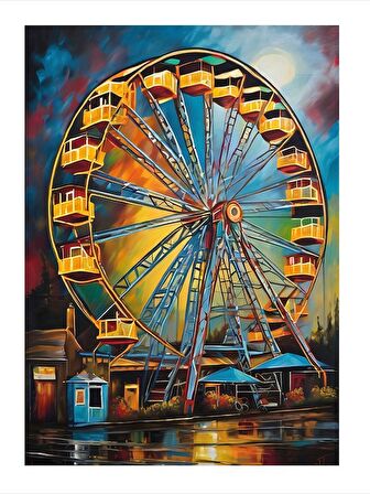 Yağlı Boya Dönme Dolap Dekoratif Mdf Tablo 18cm X 27cm