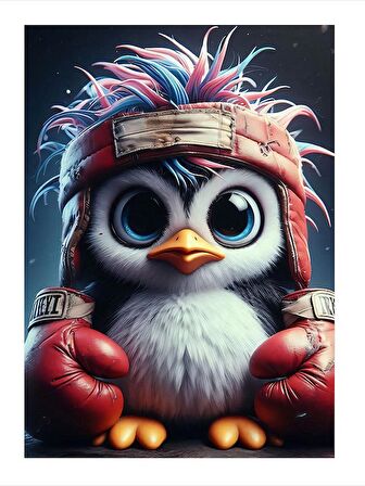 Boksör Penguen Desenli Ahşap Tablo 18cm X 27cm
