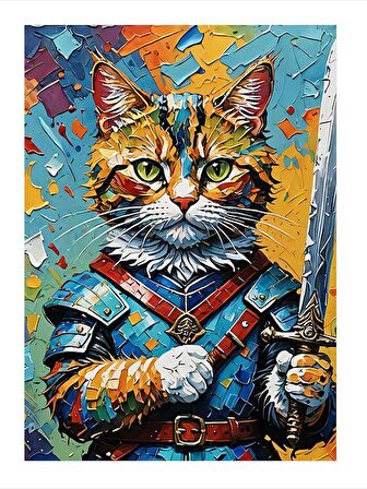 Elinde Kılıç Olan Kedi Art Mdf Poster 25cmX 35cm