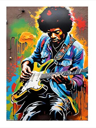 Jimmy Hendrix Desenli Ahşap Tablo 50cmX 70cm