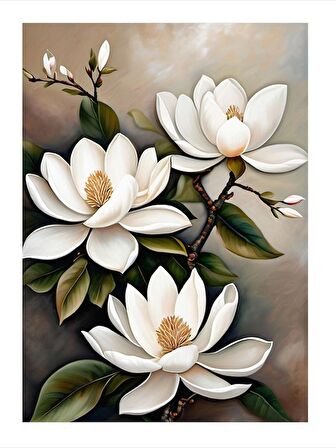 Beyaz Çiçekler Modern Ahşap Tablo 50cmX 70cm