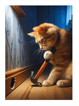 Fare Avcısı Kedi Desenli Mdf Tablo 50cmX 70cm