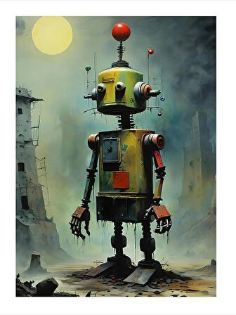 Üzgün Robot Ve Dolunay Mdf Tablo 18cm X 27cm