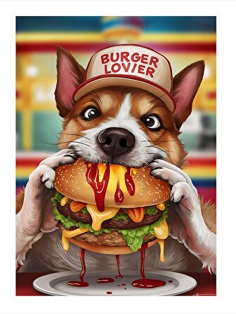Hamburger Yiyen Köpek Mdf poster 18cm X 27cm