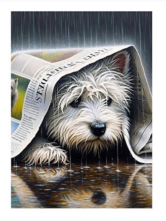 Yağmur Gazete Ve Köpek Dekoratif Mdf Tablo 50cmX 70cm