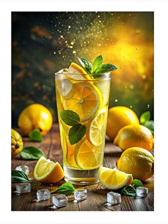 Limonlar Ve Naneler Hediyelik Ahşap Tablo 18cm X 27cm