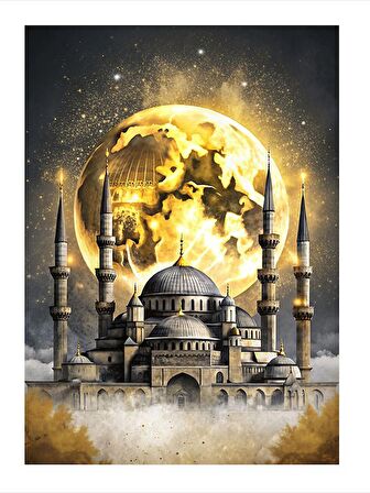 Dolunay Ve Cami Art Mdf Poster 18cm X 27cm