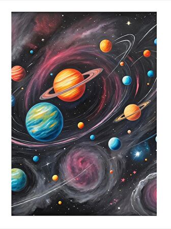 Renkli Gezegenler Tasarım Mdf Tablo 35cm X50cm