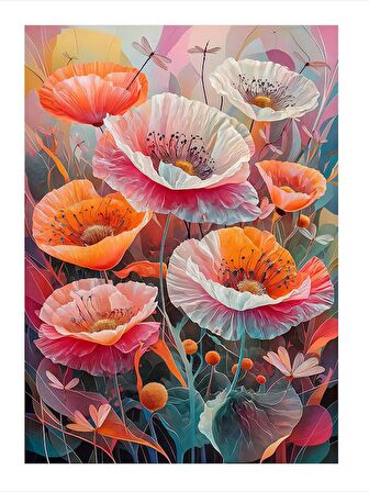 Renkli Çiçekler Art Mdf Poster 25cmX 35cm