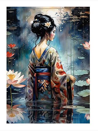 Göldeki Japon Kadın Hediyelik Mdf Tablo 18cm X 27cm