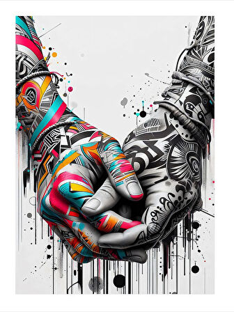 Renkli El Sıkışma Dekoratif Mdf Tablo