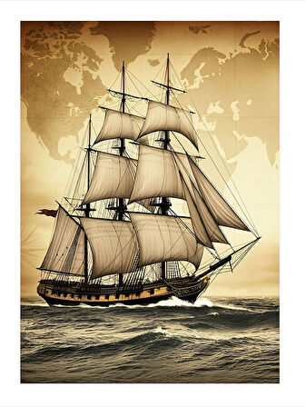 Ahşap Yelkenli Gemi Desenli Ahşap Tablo