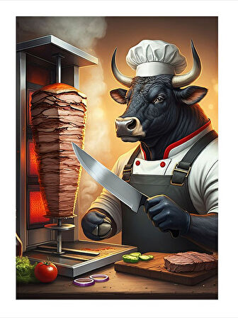 Döner Kesici Şef Boğa Modern Mdf Tablo