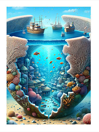 Mercan Resifi Manzarası Dekoratif ahşap Tablo