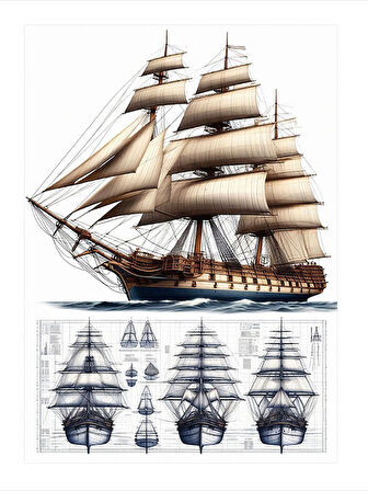 Yelkenli Gemi Çizimi Desenli Mdf Tablo