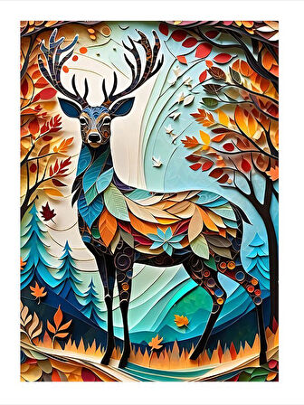 Renkli Geyik Çizimi Model Mdf tablo