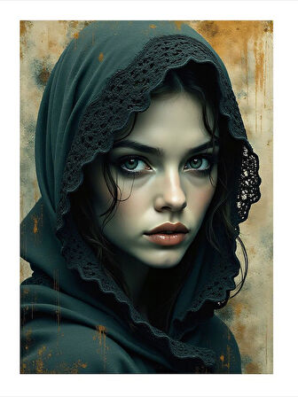 Türbanlı Kadın Portresi Hediyelik Ahşap Tablo