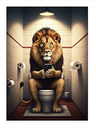 Tuvalette Telefon Oynayan Aslan Hediyelik Mdf Tablo