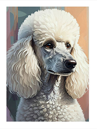 Beyaz Poodle Portresi Tasarım Mdf Tablo