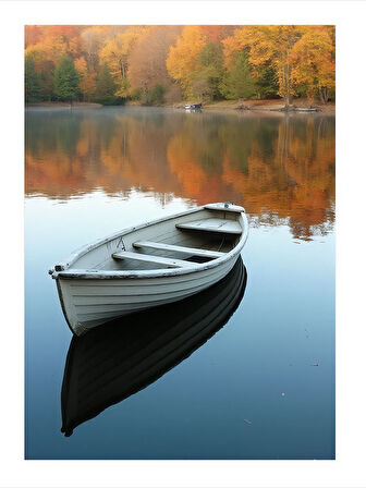 Gölde Küçük Kayık Hediyelik Ahşap Tablo