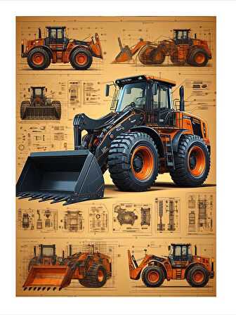 İnşaat Makinesi Çizimi Mdf poster