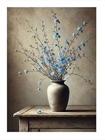 Küçük Mavi Çiçek Vazosu Art Mdf Poster