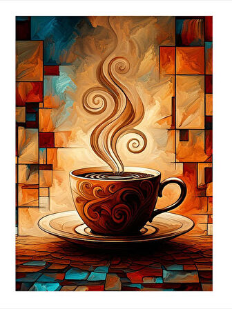 Buharı Yükselen Kahve Fincanı Tasarım Ahşap Tablo