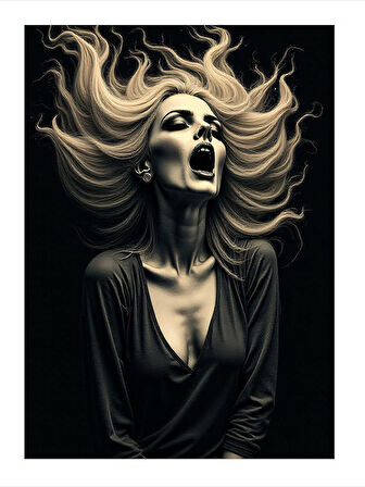 Çığlık Atan Kadın Figürü Dekoratif ahşap Tablo