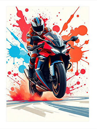 Kırmızı Yarış Motoru Art Mdf Tablo