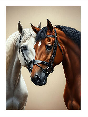 Atlar Ve Arkadaşlık Desenli Ahşap Tablo